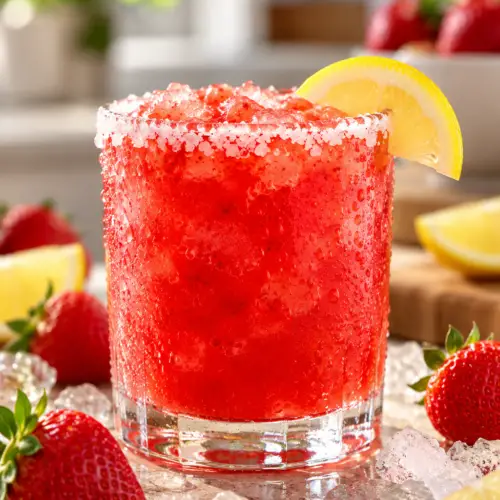 strawberry lemonade margarita in a glass