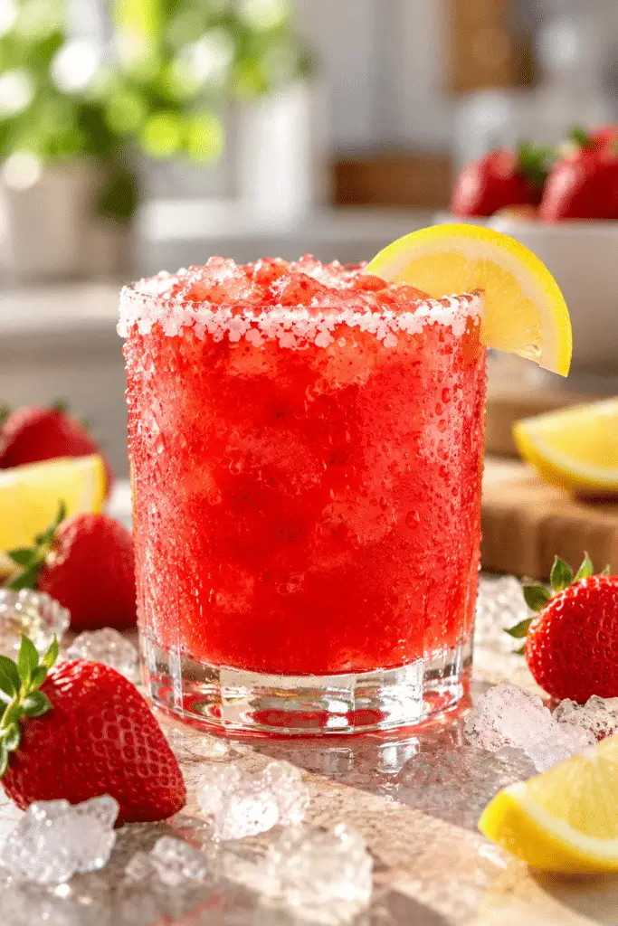 strawberry lemonade margarita in a glass