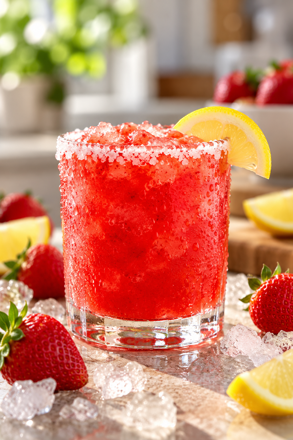 strawberry lemonade margarita in a glass