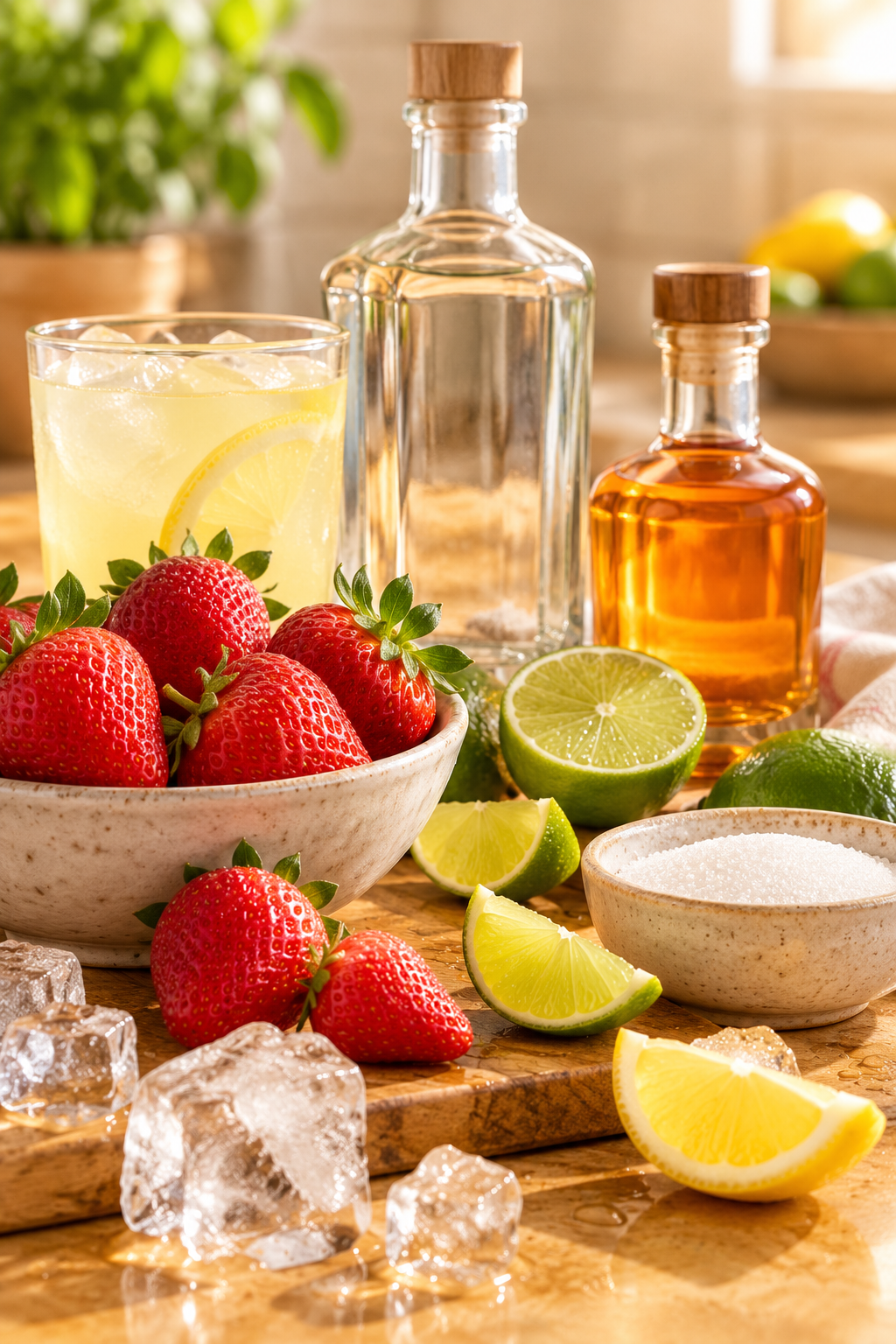 ingredients for strawberry lemonade margarita