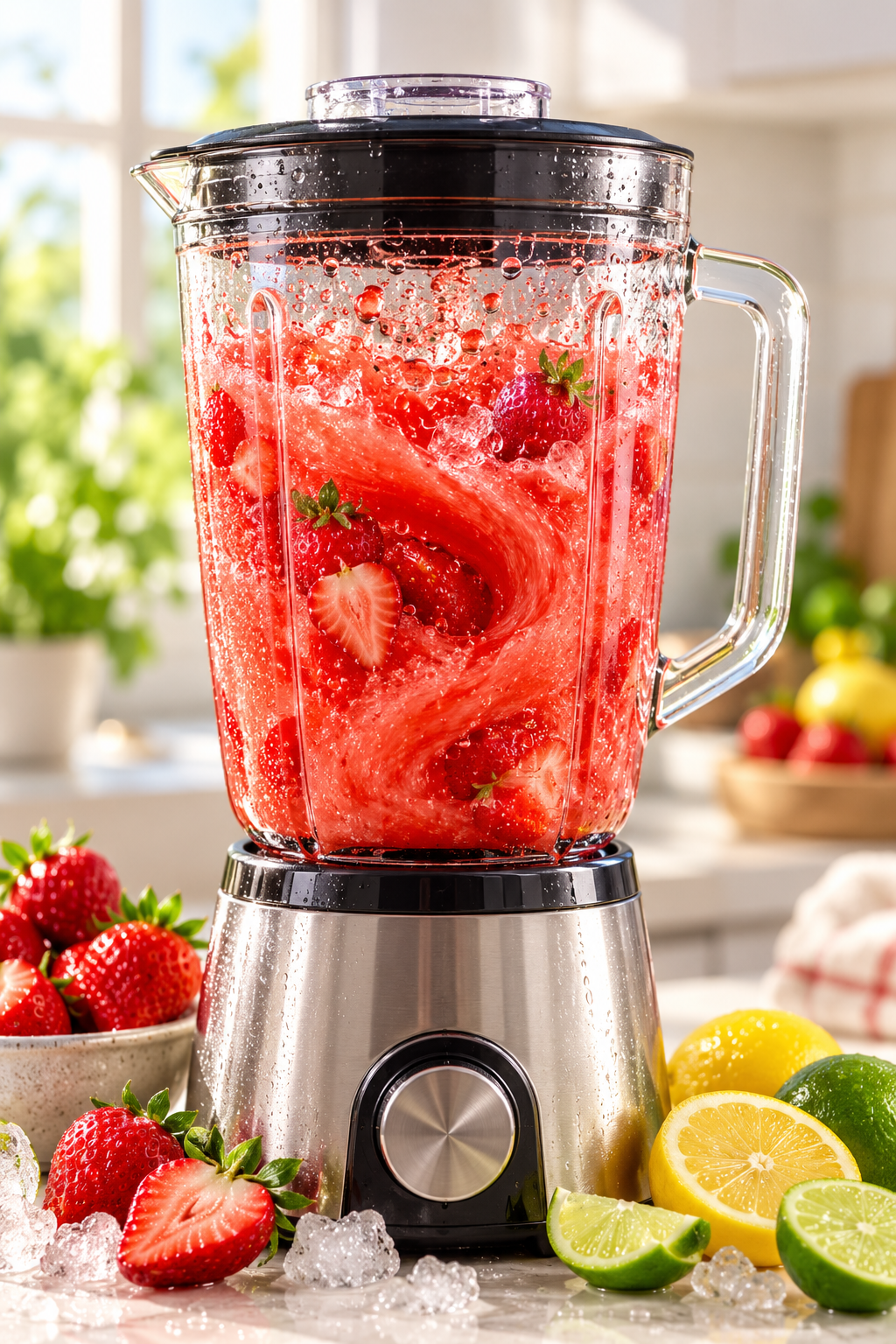 blending strawberry lemonade margarita