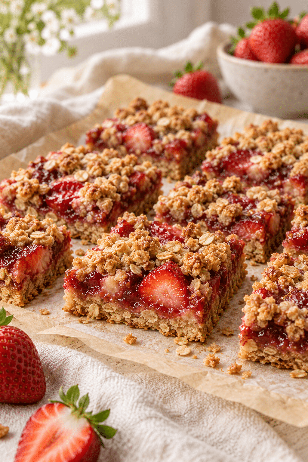 strawberry oat bars recipe finished bars