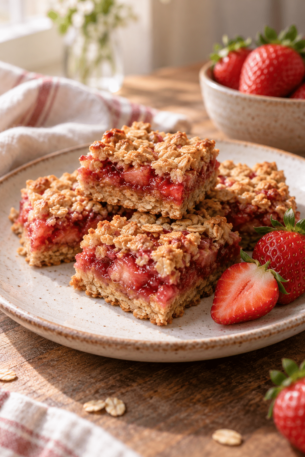 strawberry oat bars recipe served as snack