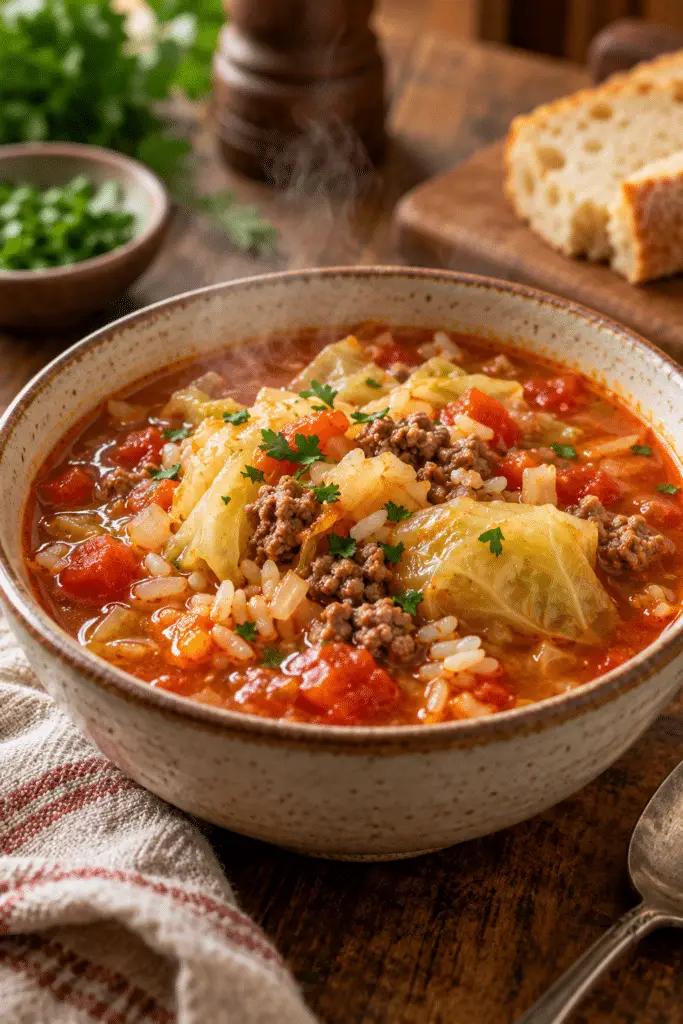 stuffed cabbage soup finished dish