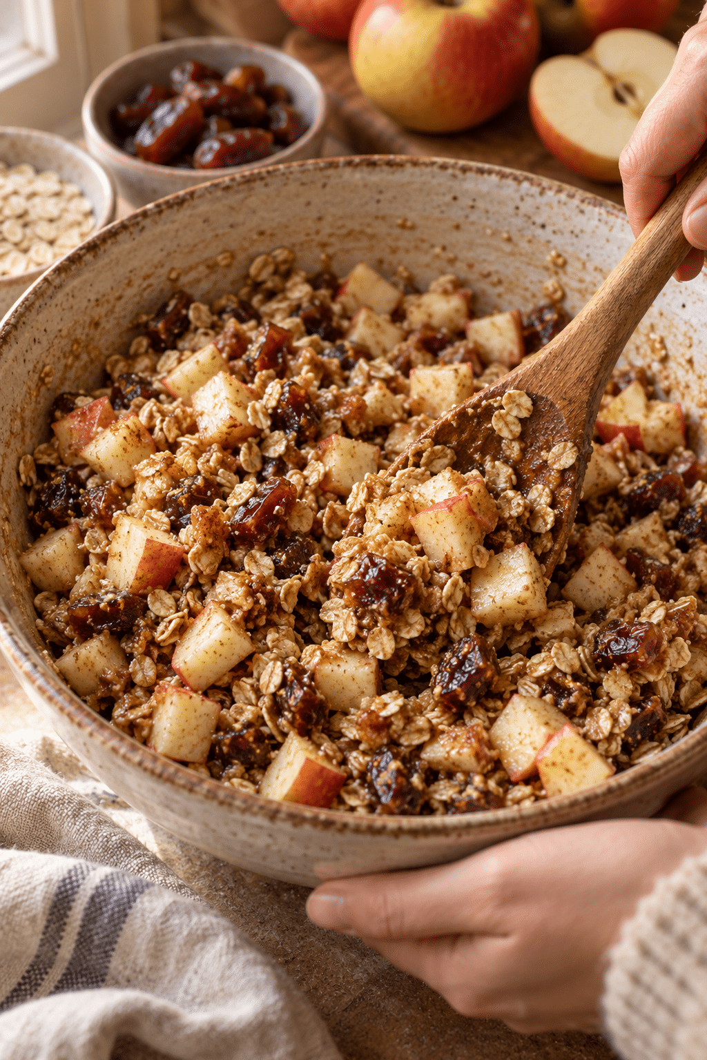 mixing sugar free apple pie bars