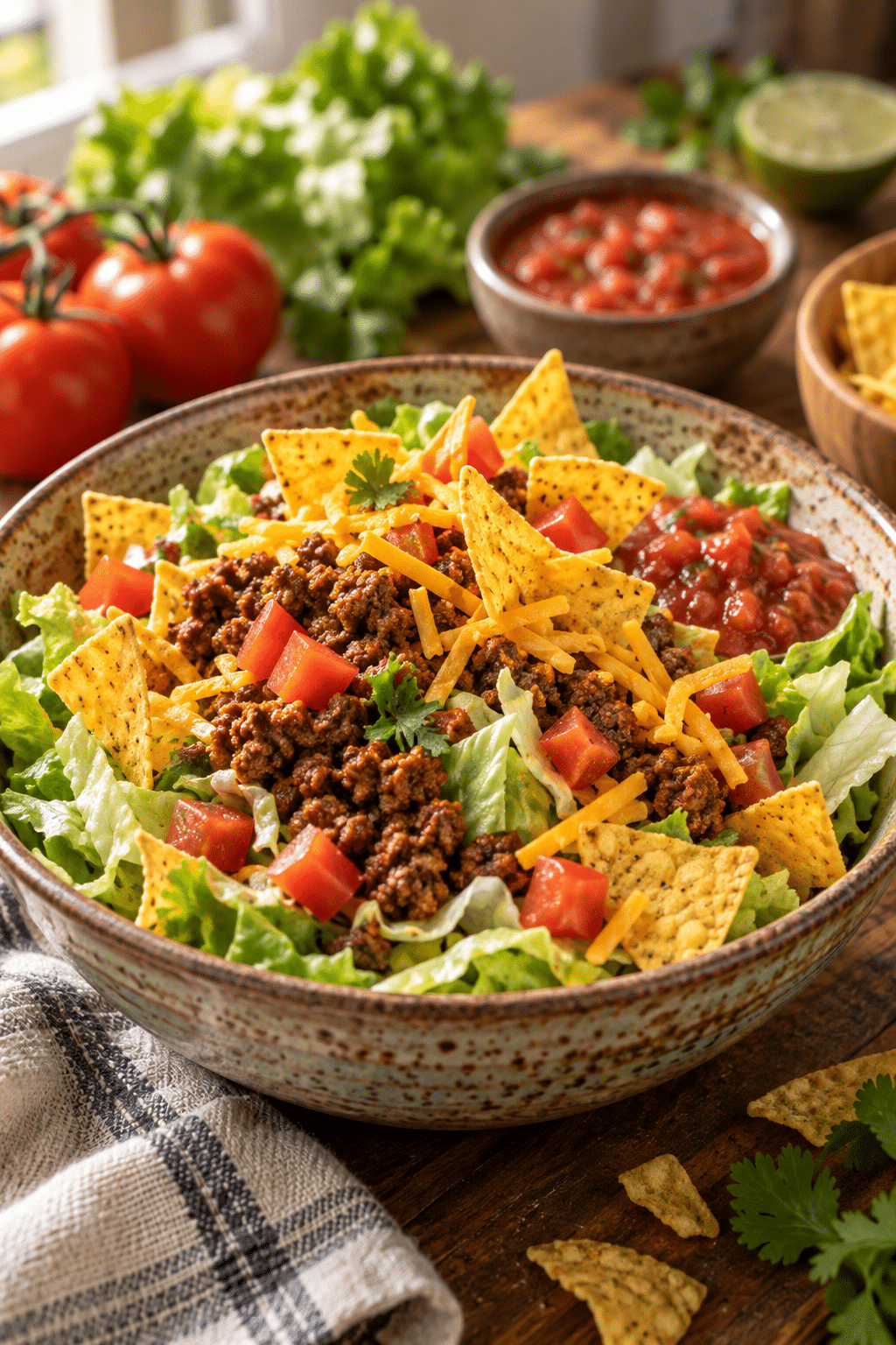 taco salad ingredients arranged