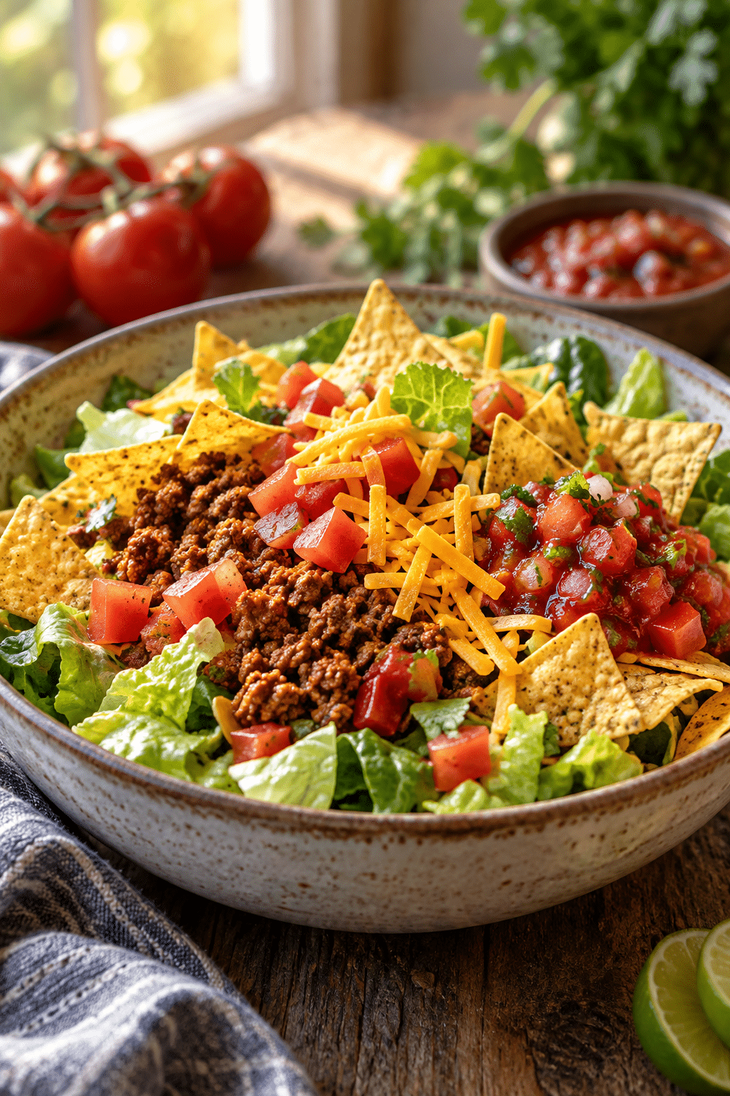 taco salad served with salsa and sour cream
