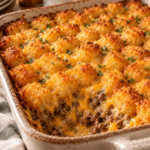 tater tot casserole with beef and cheddar