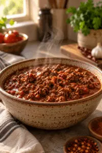 Texas no-bean chili in a bowl