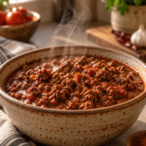 Texas no-bean chili in a bowl