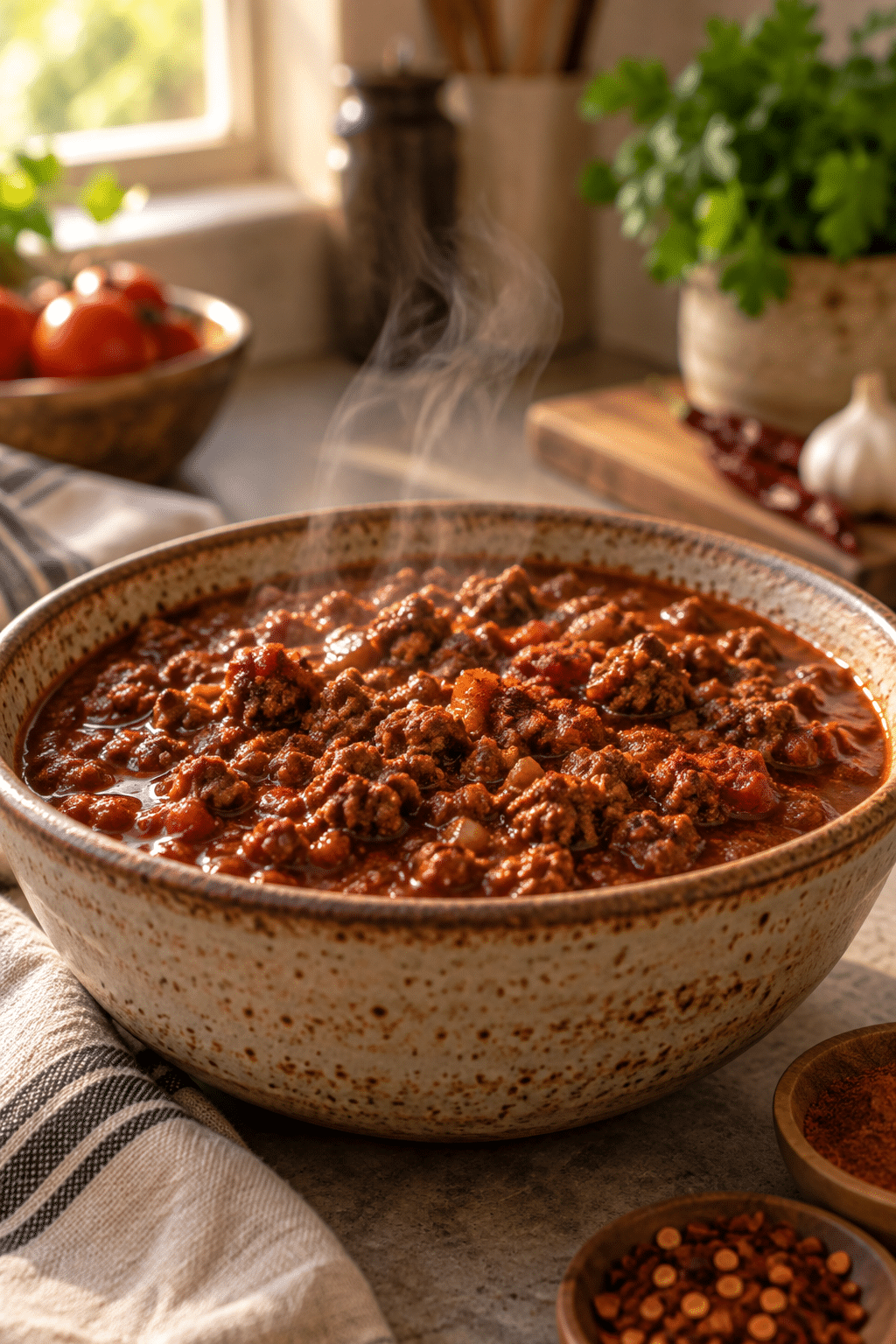Texas no-bean chili in a bowl
