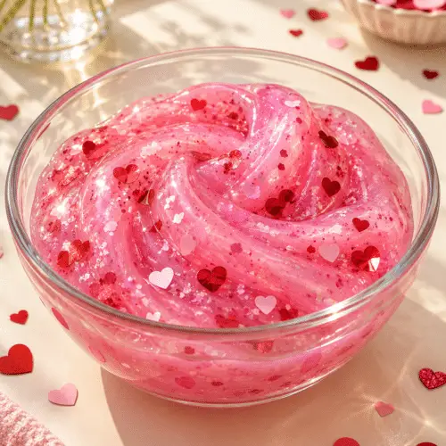 Valentine slime recipe in a pink bowl