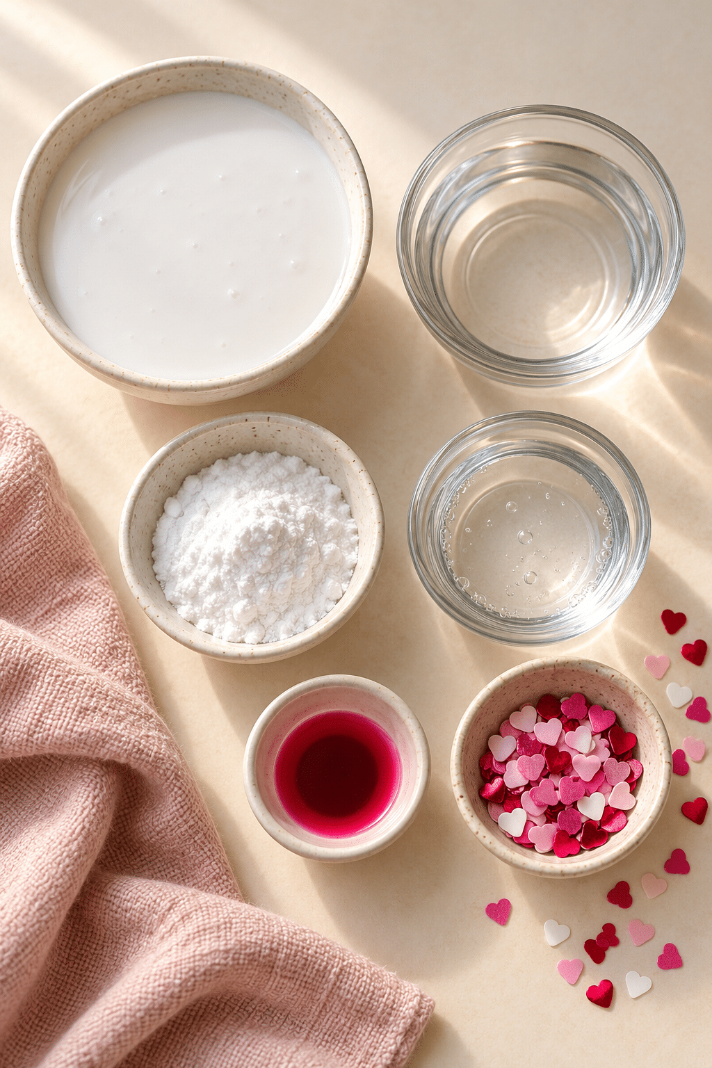 Ingredients for a Valentine slime recipe