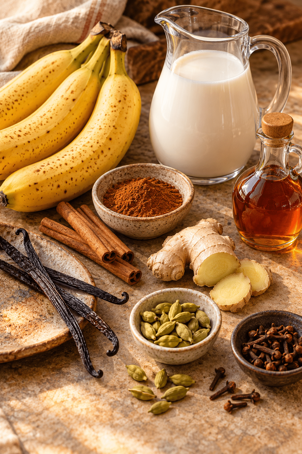 vanilla chai breakfast shakes ingredients measured and arranged