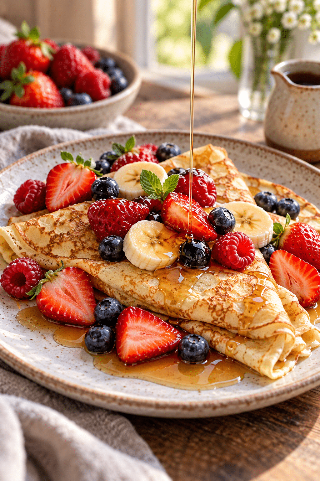 Stack of finished vegan crepes ready to fill