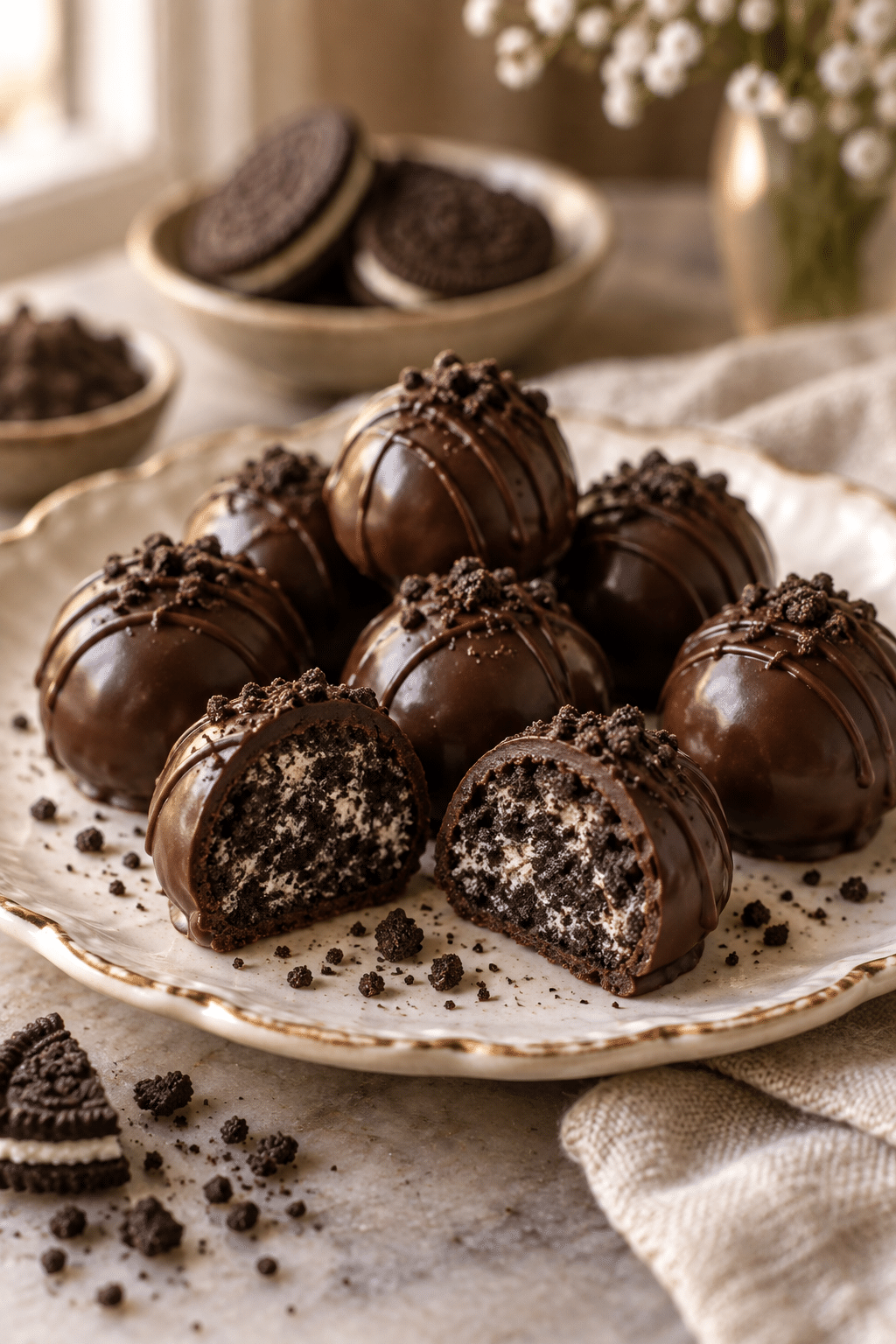 vegan Oreo truffles finished dessert