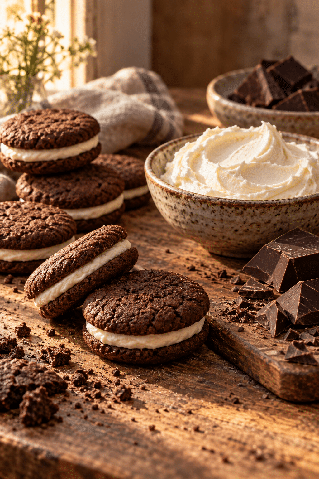 Ingredients for vegan Oreo truffles arranged on a counter