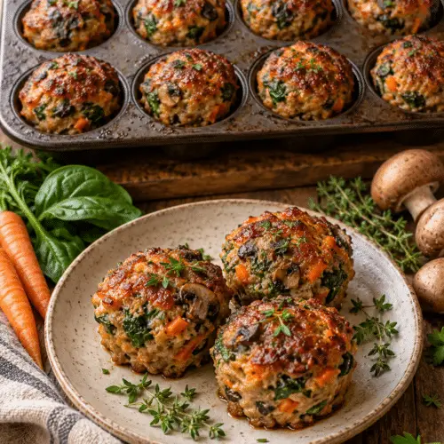 veggie-loaded mini meatloaves finished dish