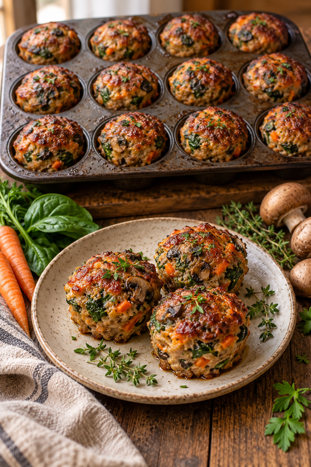 veggie-loaded mini meatloaves finished dish
