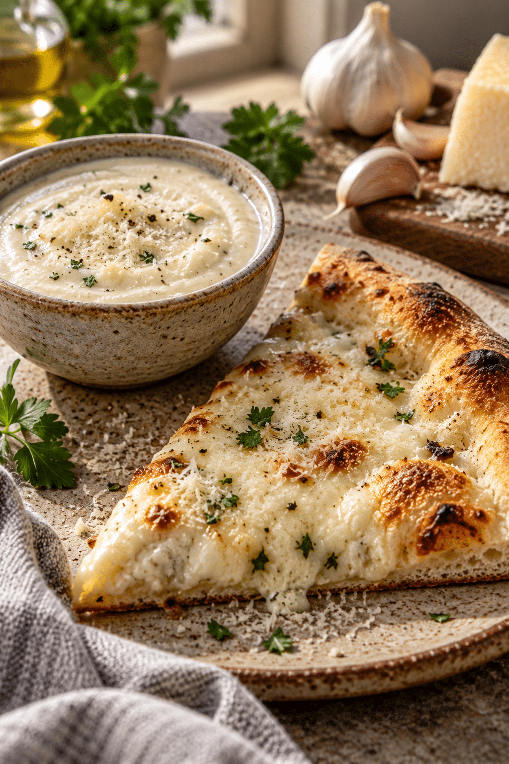 white garlic pizza sauce in a bowl