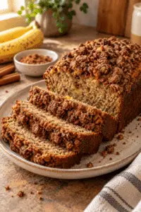 whole wheat cinnamon crunch banana bread sliced