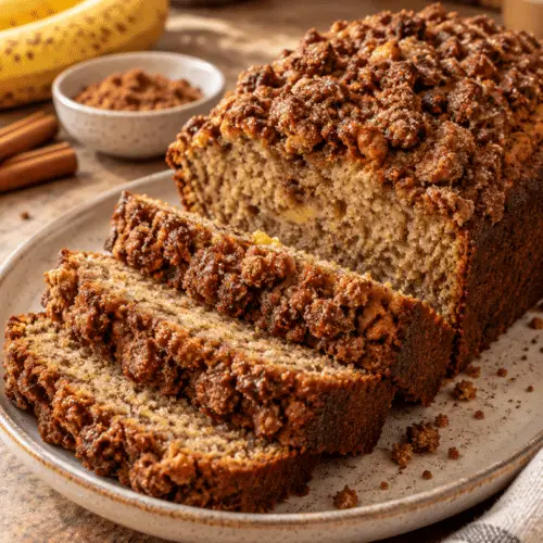 whole wheat cinnamon crunch banana bread sliced