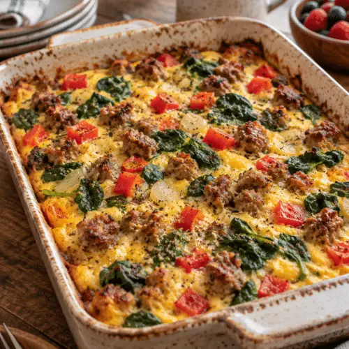 Whole30 breakfast casserole with sausage and vegetables