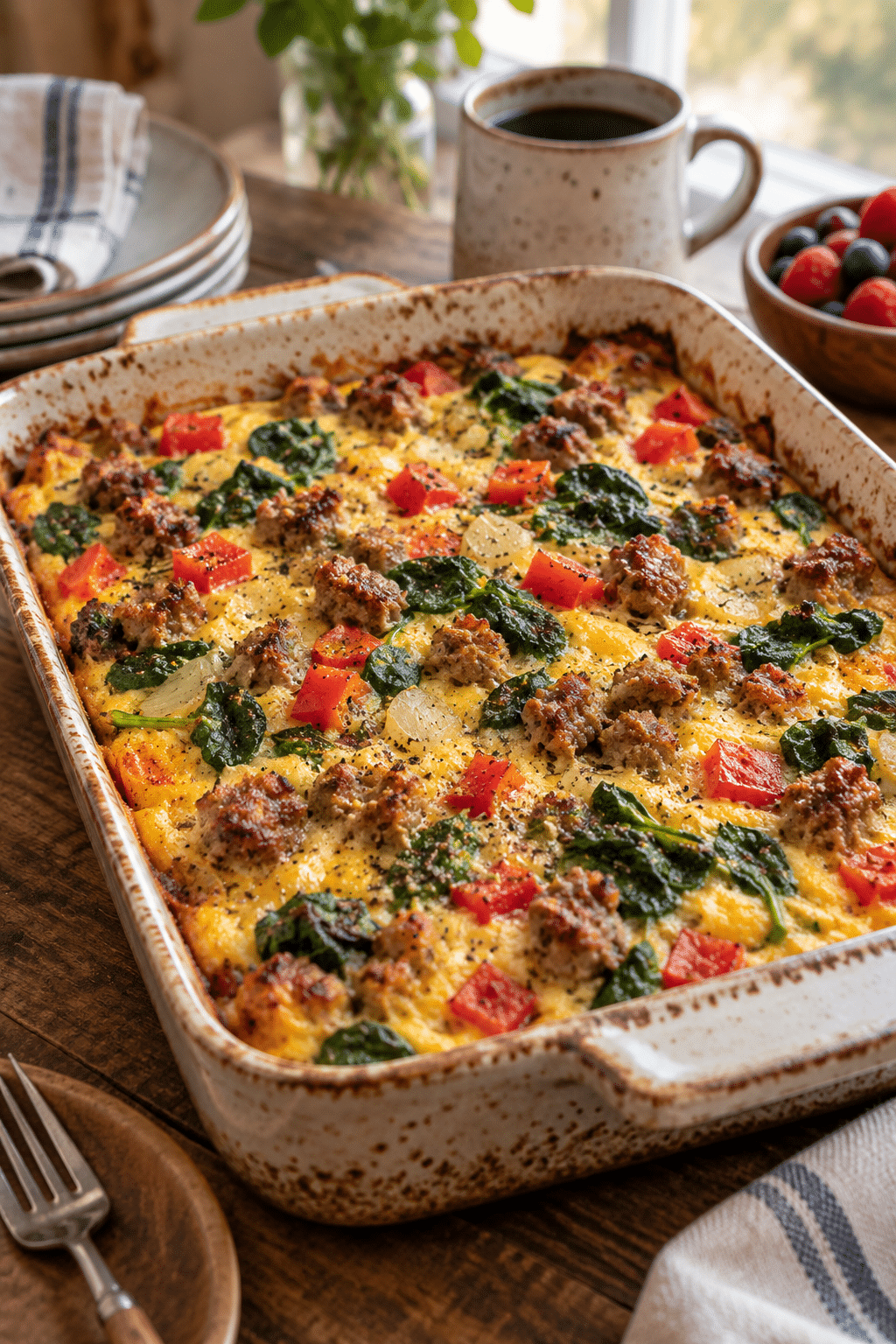 Whole30 breakfast casserole with sausage and vegetables